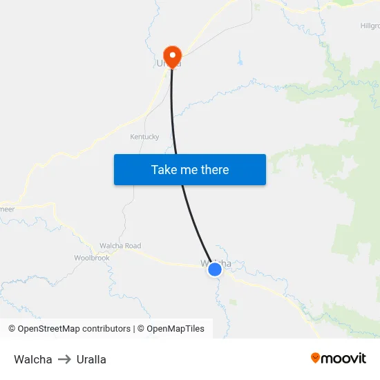 Walcha to Uralla map