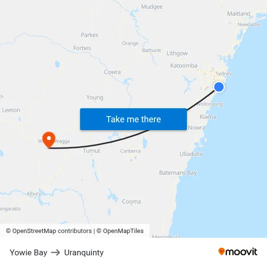 Yowie Bay to Uranquinty map