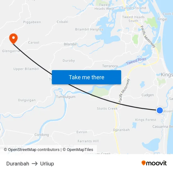 Duranbah to Urliup map