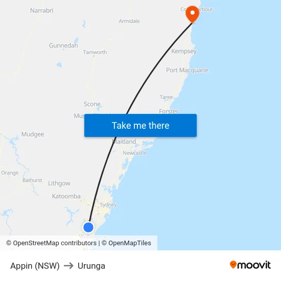 Appin (NSW) to Urunga map