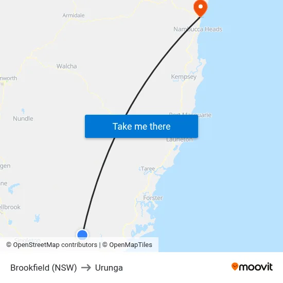 Brookfield (NSW) to Urunga map