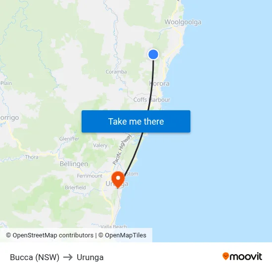 Bucca (NSW) to Urunga map