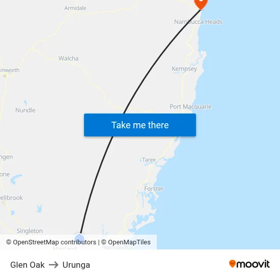 Glen Oak to Urunga map