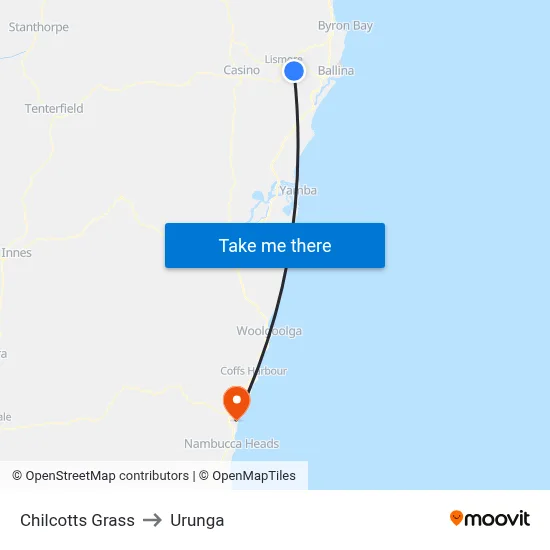 Chilcotts Grass to Urunga map