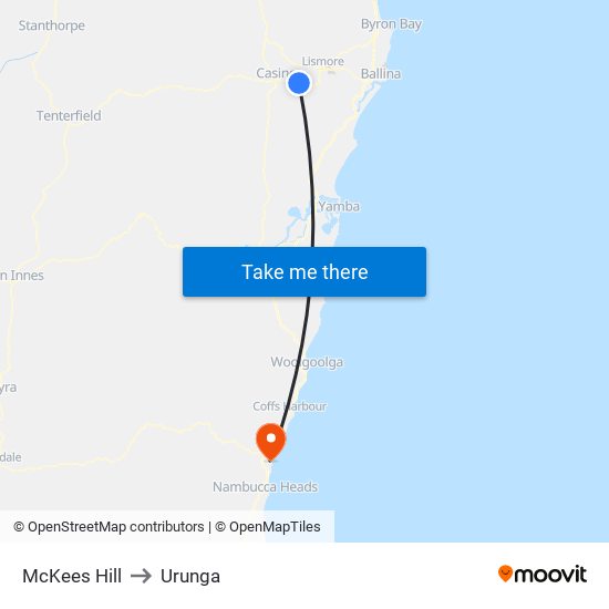 McKees Hill to Urunga map