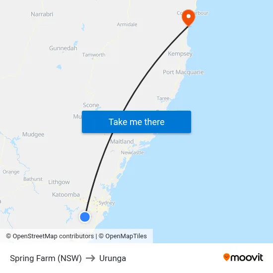 Spring Farm (NSW) to Urunga map