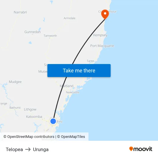 Telopea to Urunga map