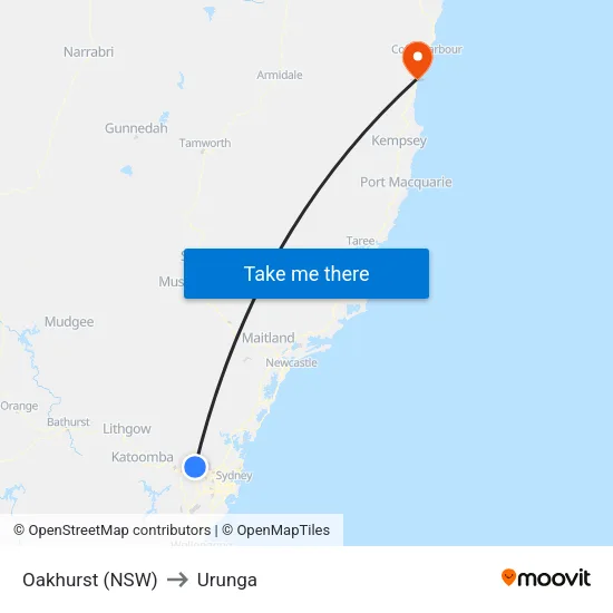Oakhurst (NSW) to Urunga map