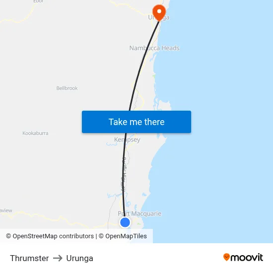 Thrumster to Urunga map