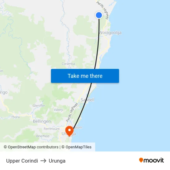 Upper Corindi to Urunga map