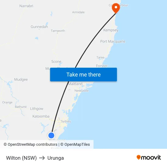 Wilton (NSW) to Urunga map
