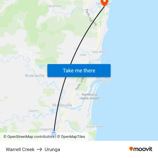 Warrell Creek to Urunga map