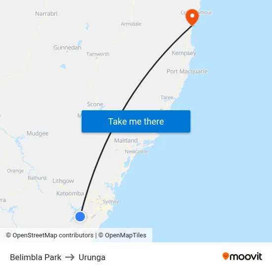 Belimbla Park to Urunga map