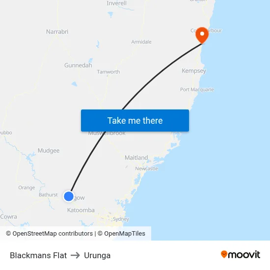 Blackmans Flat to Urunga map