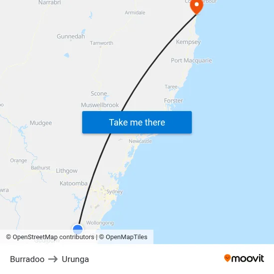 Burradoo to Urunga map