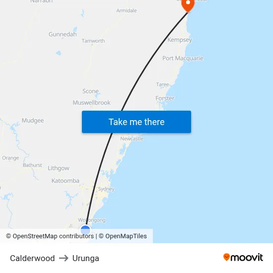 Calderwood to Urunga map