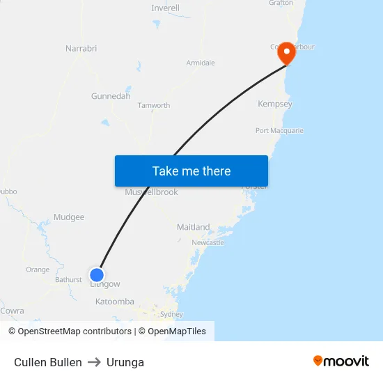 Cullen Bullen to Urunga map