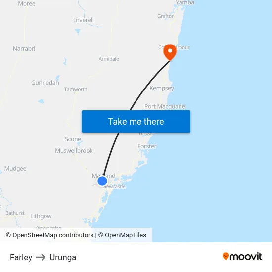 Farley to Urunga map