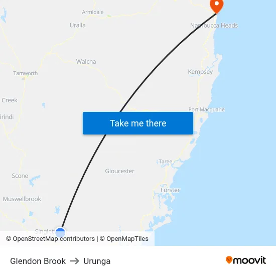 Glendon Brook to Urunga map