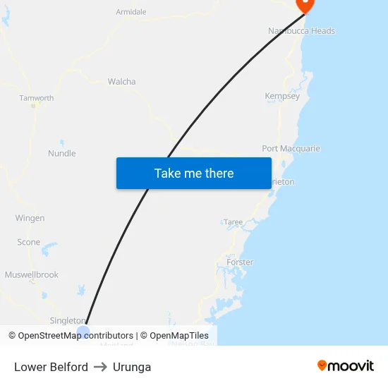 Lower Belford to Urunga map
