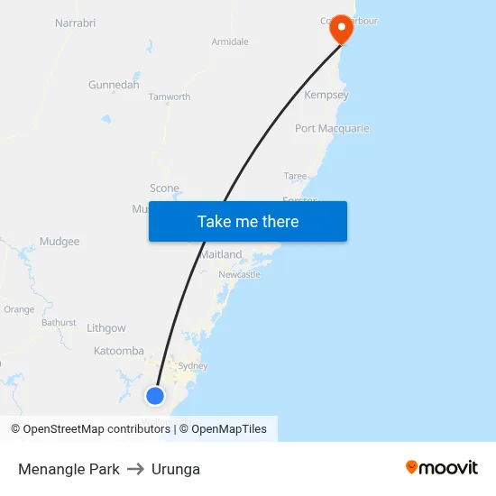Menangle Park to Urunga map