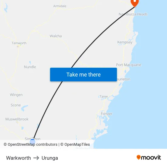 Warkworth to Urunga map