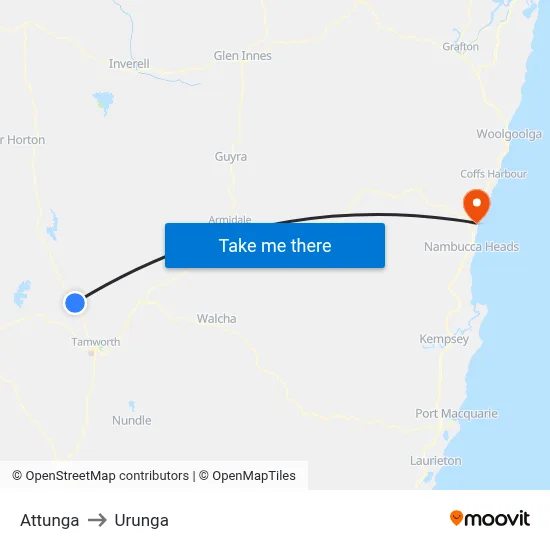 Attunga to Urunga map