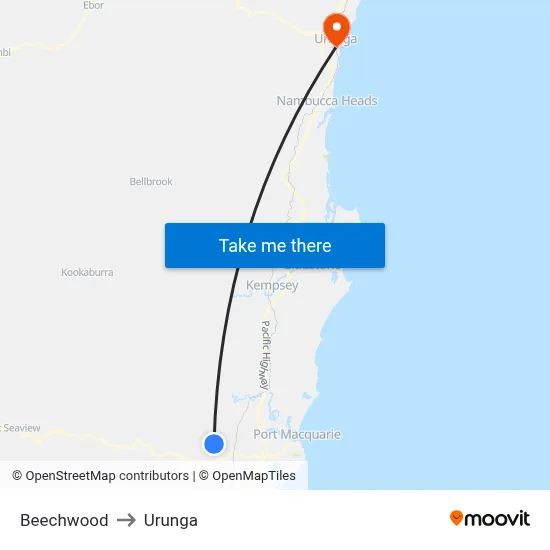 Beechwood to Urunga map