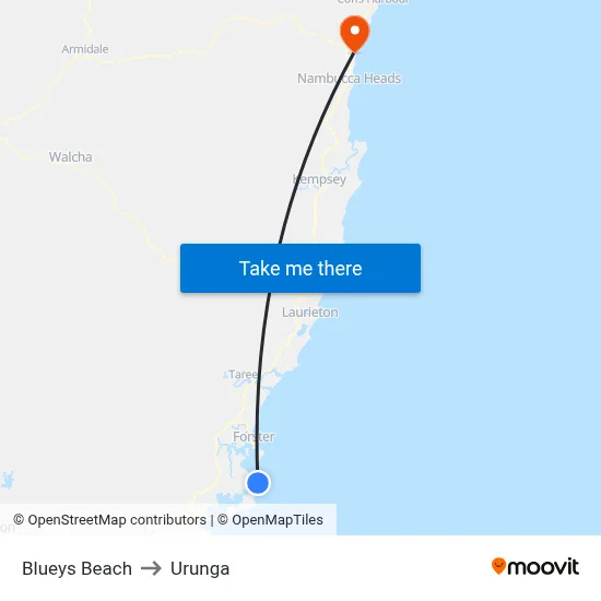 Blueys Beach to Urunga map