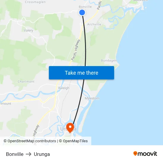 Bonville to Urunga map