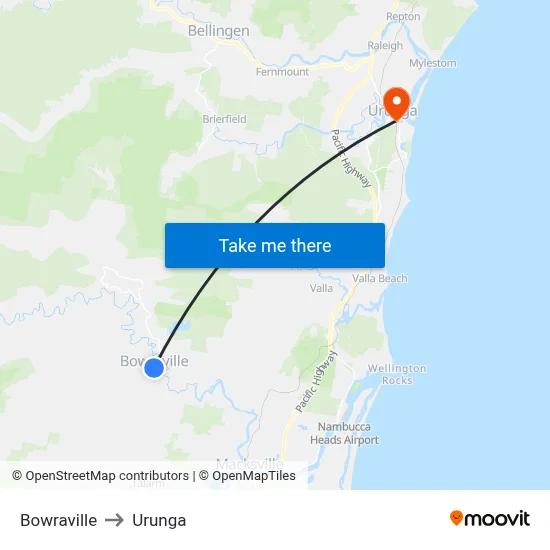 Bowraville to Urunga map