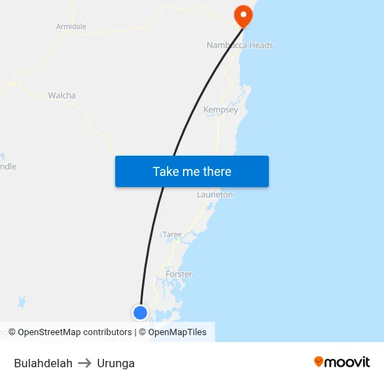 Bulahdelah to Urunga map