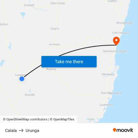 Calala to Urunga map
