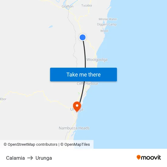 Calamia to Urunga map