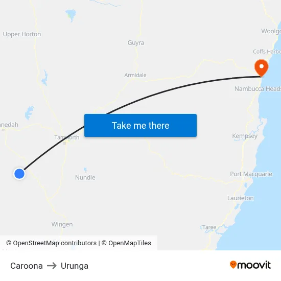 Caroona to Urunga map