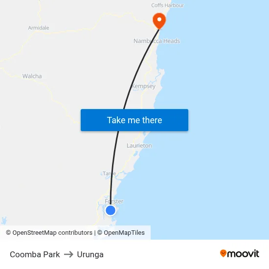Coomba Park to Urunga map