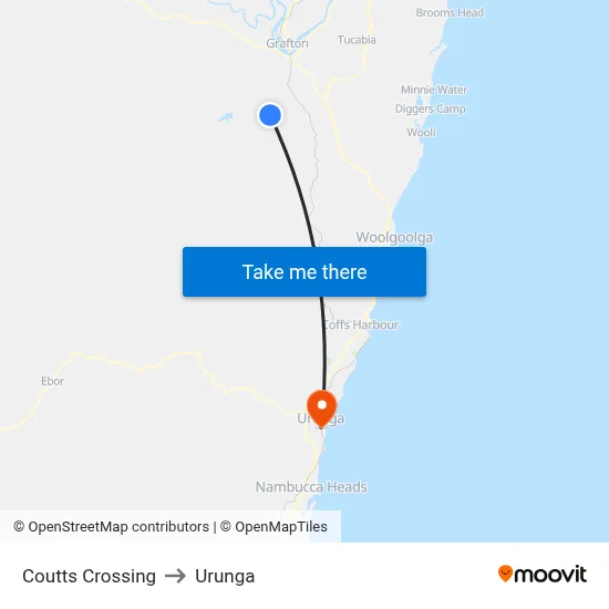 Coutts Crossing to Urunga map