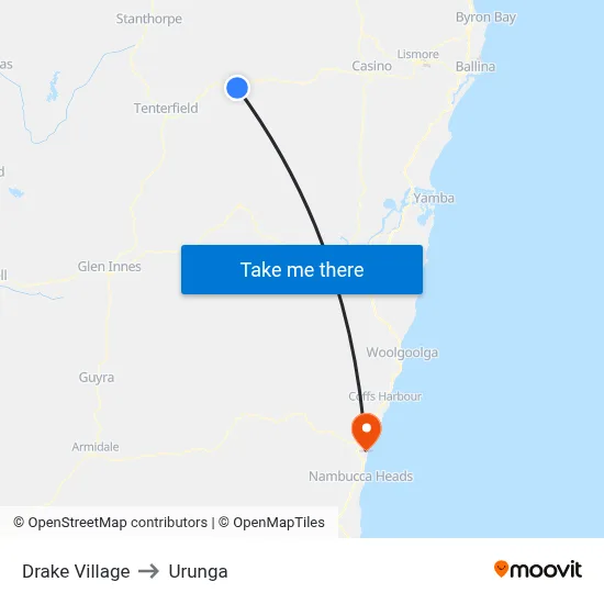 Drake Village to Urunga map
