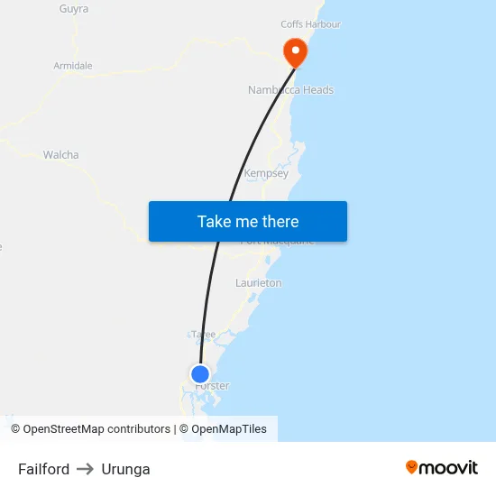 Failford to Urunga map