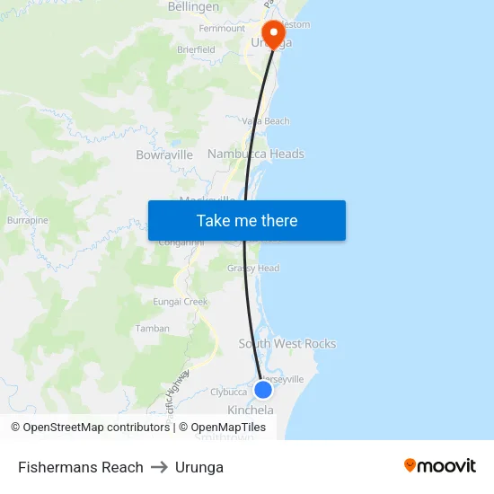 Fishermans Reach to Urunga map