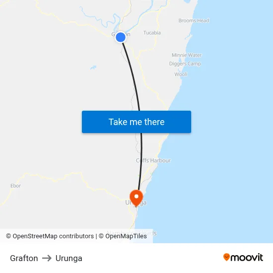 Grafton to Urunga map