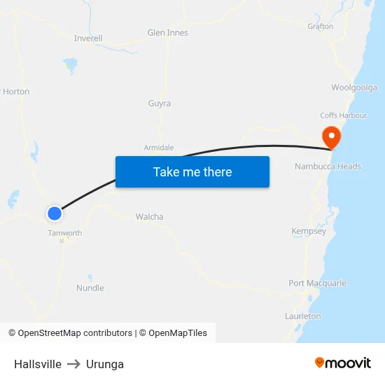 Hallsville to Urunga map
