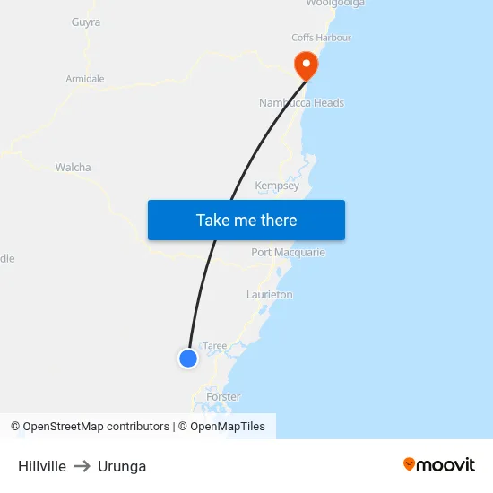 Hillville to Urunga map