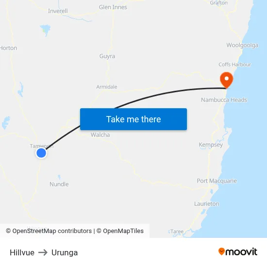 Hillvue to Urunga map