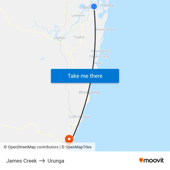 James Creek to Urunga map