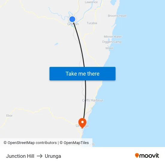 Junction Hill to Urunga map