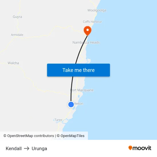 Kendall to Urunga map