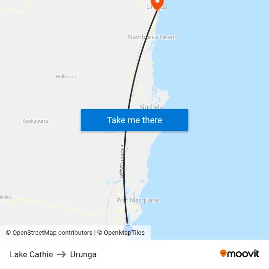 Lake Cathie to Urunga map