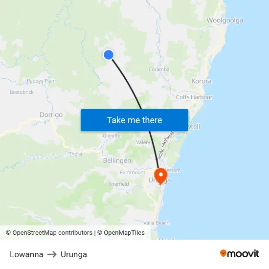 Lowanna to Urunga map