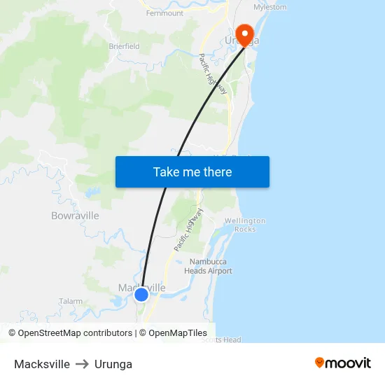 Macksville to Urunga map
